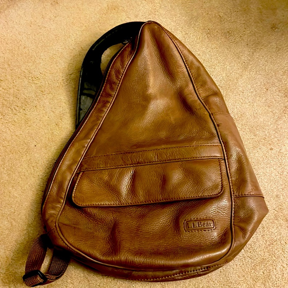LL Bean Brown Leather Sling Backpack